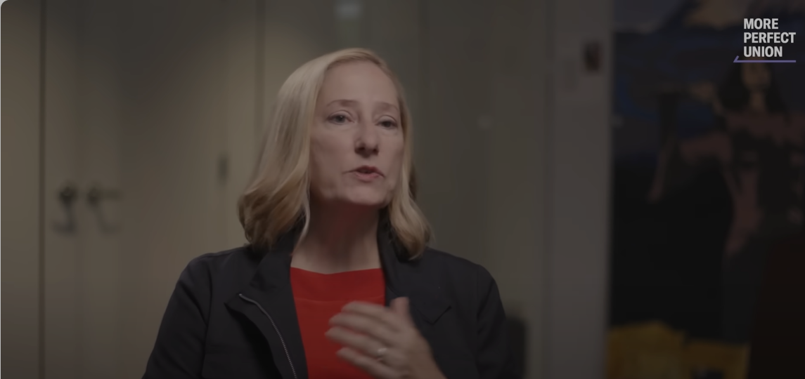 Screenshot from a video for More Perfect Union featuring Sarah Anderson speaking