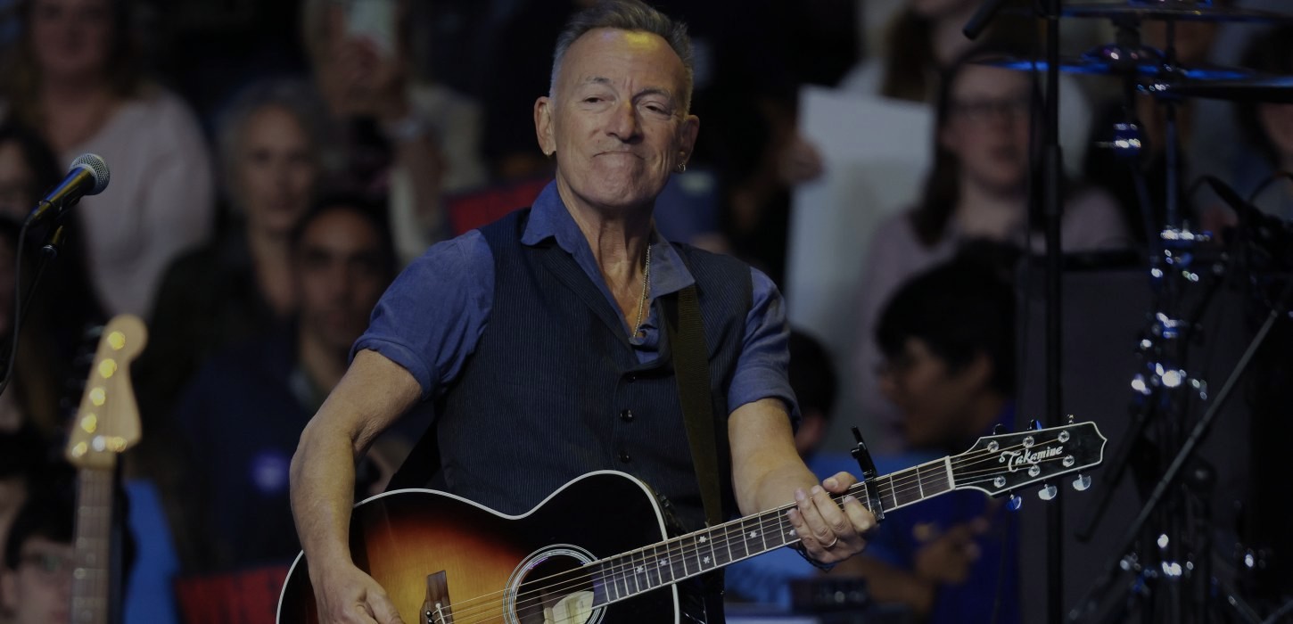 An image of Bruce Springsteen onstage playing a concert recently.